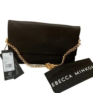 Rebecca Minkoff Black Lou Flap Pebbled Leather Clutch